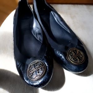 Gently worn Tory Burch black flats, size 8.5